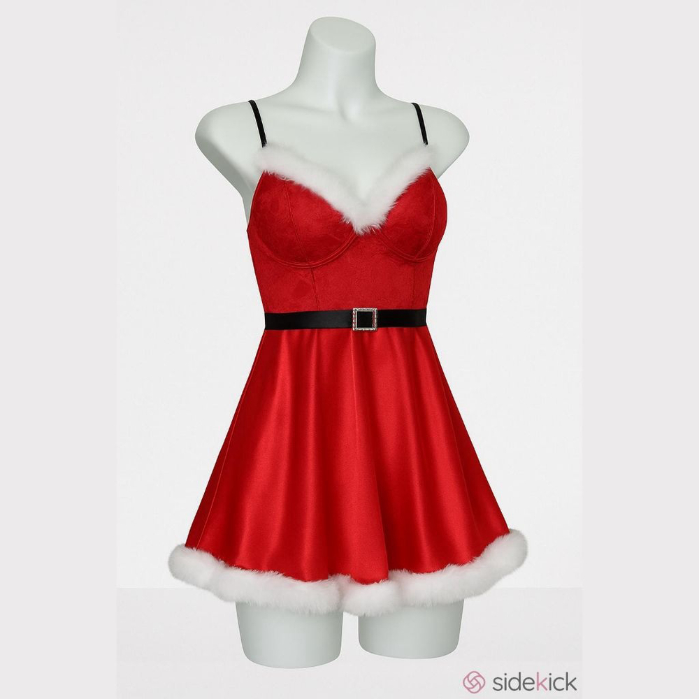 Womens Red Santa Babydoll Lace Chemise Sleepwear Size Small